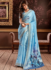 Memorable Sky Blue Handloom Silk Saree