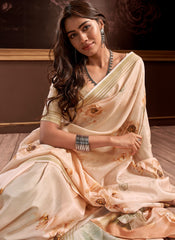 Cream Handloom Silk Saree