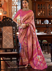 Digital Printed Pink Tussar Silk Saree