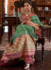 Digital Printed Green and Maroon Tussar Silk Saree