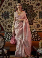 Woven Pink Partywear Silk Saree - nirshaa