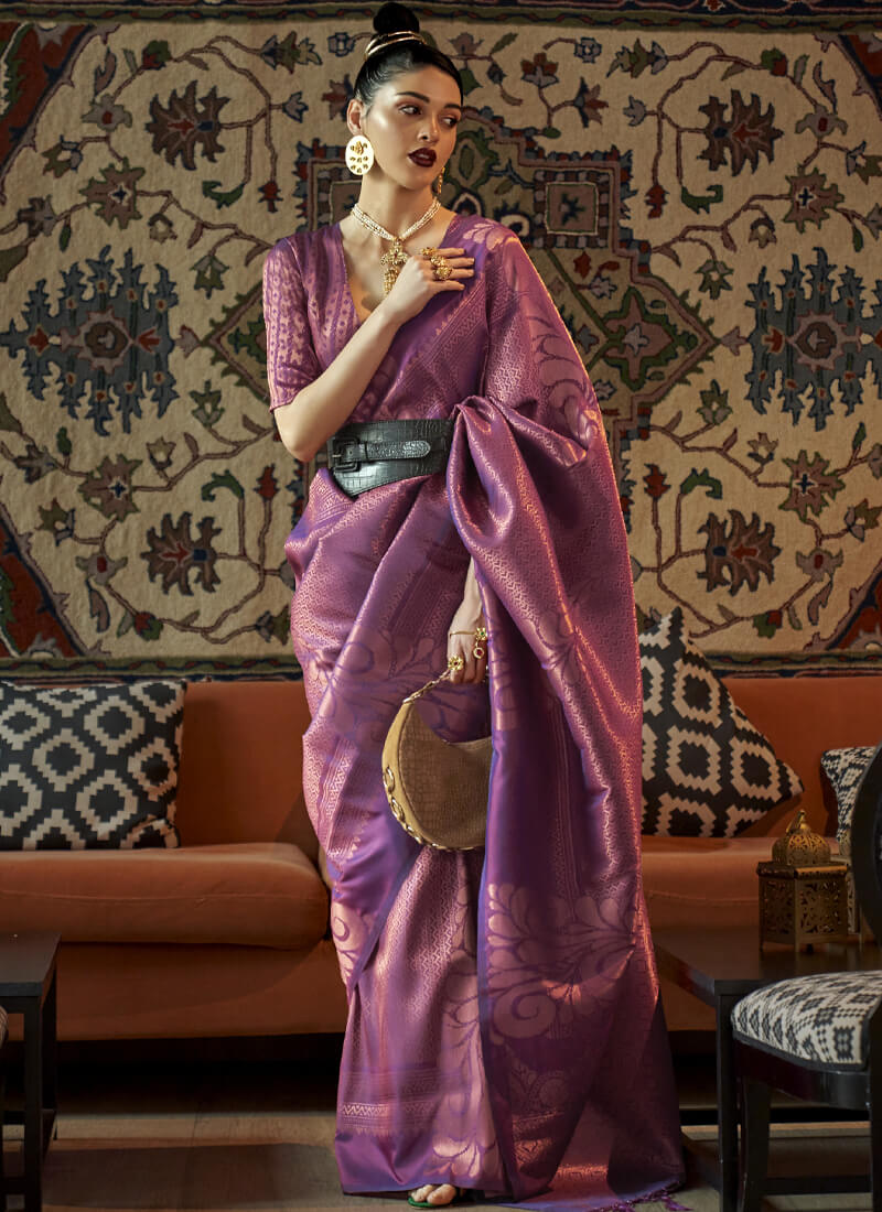 Woven Purple Partywear Silk Saree - nirshaa