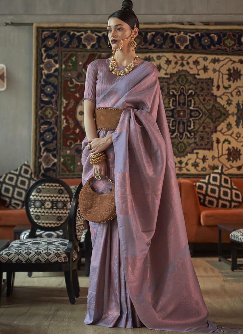 Woven Light Purple Partywear Silk Saree - nirshaa
