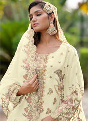 Off White Ready to Wear Organza Pakistani Style Suit