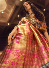 Woven Black and Pink Handloom Silk Saree