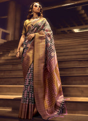 Woven Black and Pink-Golden Handloom Silk Saree