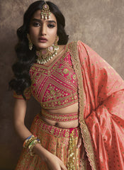 Peach and Rani Silk Bridal Wear