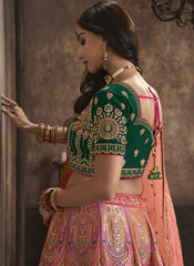 Peach , Rani and Dark Green Silk Bridal Wear