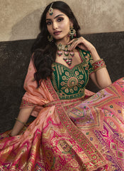 Peach , Rani and Dark Green Silk Bridal Wear