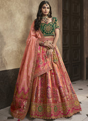 Peach , Rani and Dark Green Silk Bridal Wear