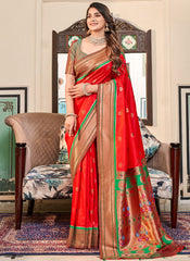 Woven Red Soft Peshwai Paithani Silk