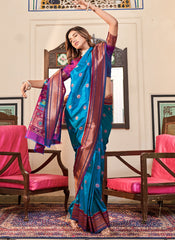 Woven Blue Soft Peshwai Paithani Silk