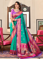 Woven Rama Green Soft Peshwai Paithani Silk