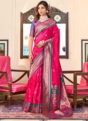Woven Hot Pink Soft Peshwai Paithani Silk