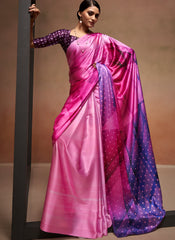 Pink And Purple Combination Satin Crepe Digital Printed Saree