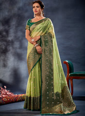 Green Banarasi Organza Silk Saree