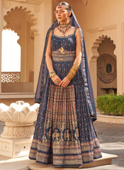 Nay Blue Foil Print Patola Silk Anarkali Suit