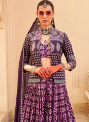 Designer Foil Print Purple PV Silk Lehenga Choli with Jacket