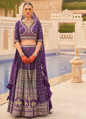 Designer Foil Print Blue-Purple PV Silk Lehenga Choli