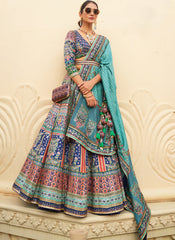Multicolor Blue Rajwadi Silk Lehenga Choli