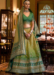 Aesthetic Green Rajwadi Silk Traditional Lehenga Choli
