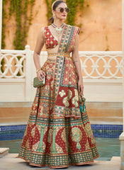 Multicolor Brown Rajwadi Silk Lehenga Choli