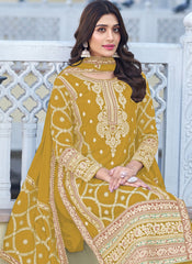 Yellow Chinon Silk Pakistani Style Suit