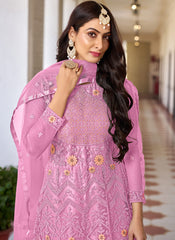 Pink Embroidered Net Salwar Kameez