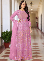 Pink Embroidered Net Salwar Kameez