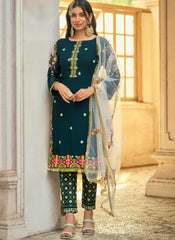 Stunning Teal Blue and White Georgette Pakistani Style Suit
