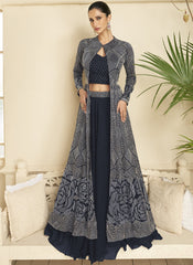 Navy Blue Party Wear Indowestern Outfit