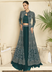 Teal Blue Party Wear Indowestern Outfit