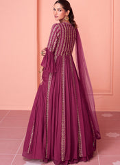 Rani-Magenta Chinon-Georgette Indowestern Gown