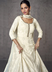 White Embroidered Party Wear Georgette Anarkali Style Suit