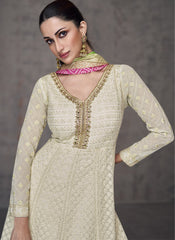 Off-White Embroidered Georgette Anarkali Suit
