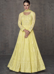 Yellow Embroidered Georgette Anarkali Suit