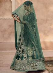 Attractive Green Lycra Crystal Silk Bridal Lehenga Choli