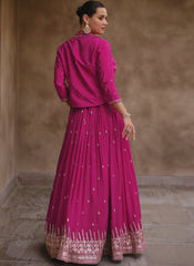 Rani-Magenta Embroidered Jacket Style Indo-western Outfit