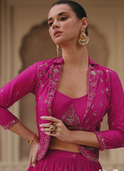 Rani-Magenta Embroidered Jacket Style Indo-western Outfit