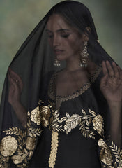 Black Embroidered Party Wear Silk Anarkali Suit