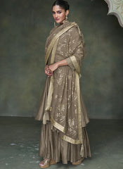 Grey Party Wear Silk Sharara Style Suit