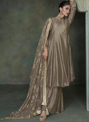 Grey Party Wear Silk Sharara Style Suit