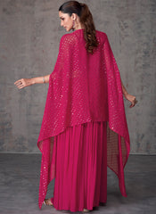Rani-Pink Sequence Embroidery Cape Style Palazzo Suit
