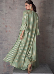 Dusty Green Multi Embroidery Cape Style Palazzo Suit