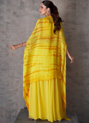 Yellow Foil Mirror Embroidery Cape Style Palazzo Suit