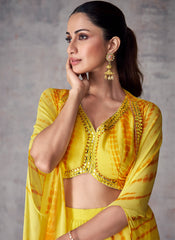 Yellow Foil Mirror Embroidery Cape Style Palazzo Suit