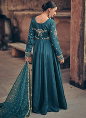 Teal Blue Ready to Wear Premium Silk Anarkali Suit