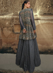 Dark Grey Ready to Wear Chinon Silk Indowestern Outfit