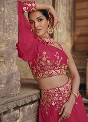 Red Ready to Wear Chinon Silk Indowestern Outfit