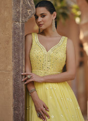 Light Yellow Embroidered Ready to Wear Georgette Anarkali Suit